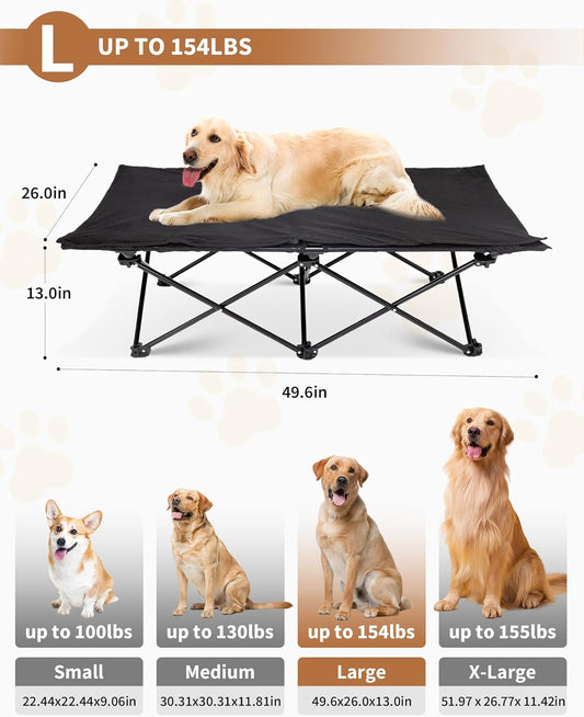 Elevated Dog Bed for Large Dogs, Outdoor Raised Cooling Pet Cot Bed with Washable Breathable Mesh & No-Slip Feet Perfect for Camping, Backyard, Indoor Use (Large, Black)