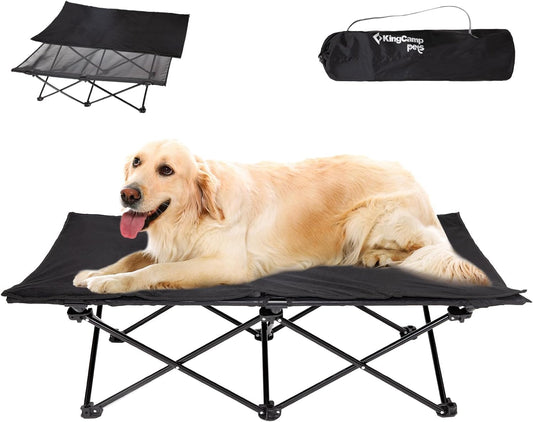 Elevated Dog Bed for Large Dogs, Outdoor Raised Cooling Pet Cot Bed with Washable Breathable Mesh & No-Slip Feet Perfect for Camping, Backyard, Indoor Use (Large, Black)