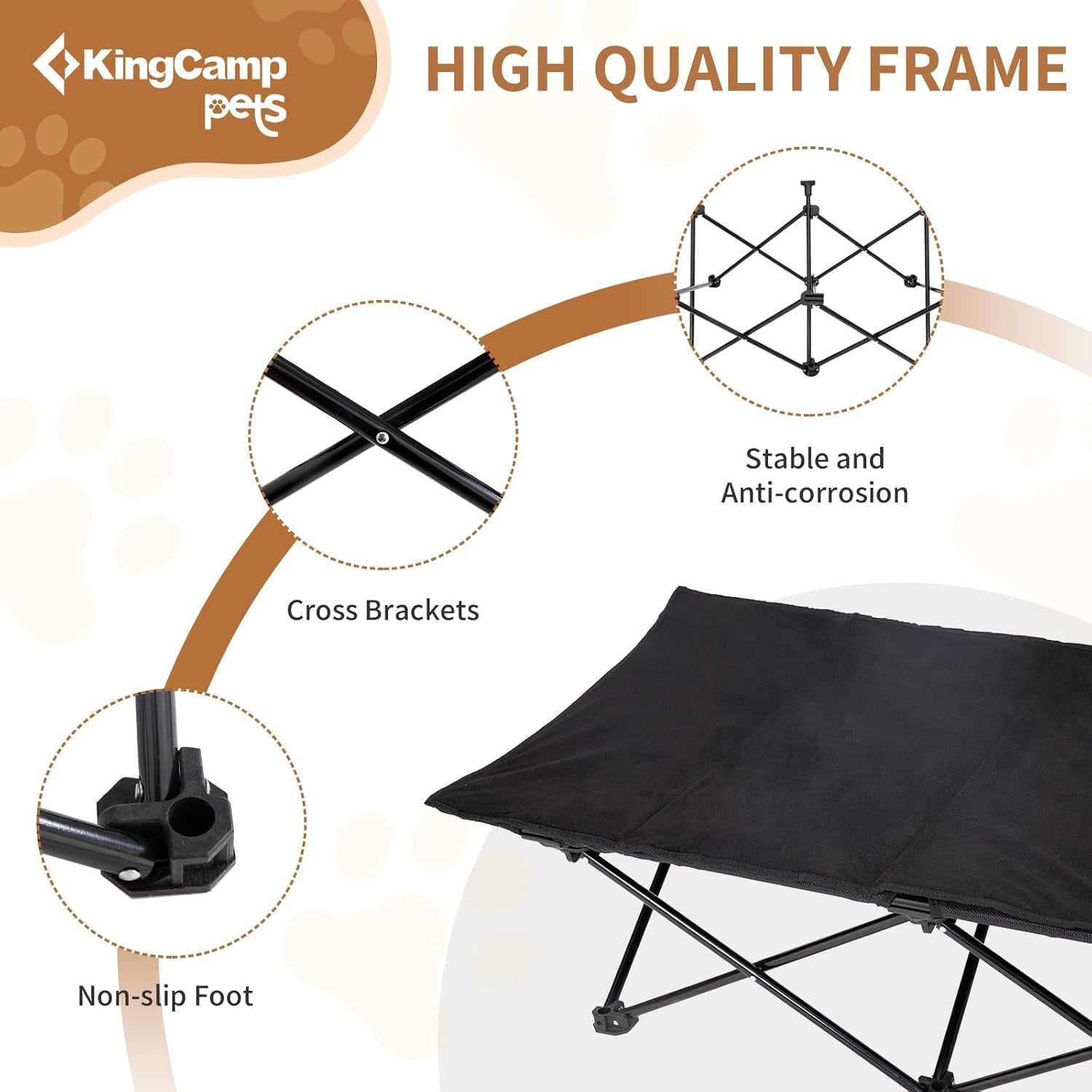 Elevated Dog Bed for Large Dogs, Outdoor Raised Cooling Pet Cot Bed with Washable Breathable Mesh & No-Slip Feet Perfect for Camping, Backyard, Indoor Use (Large, Black)