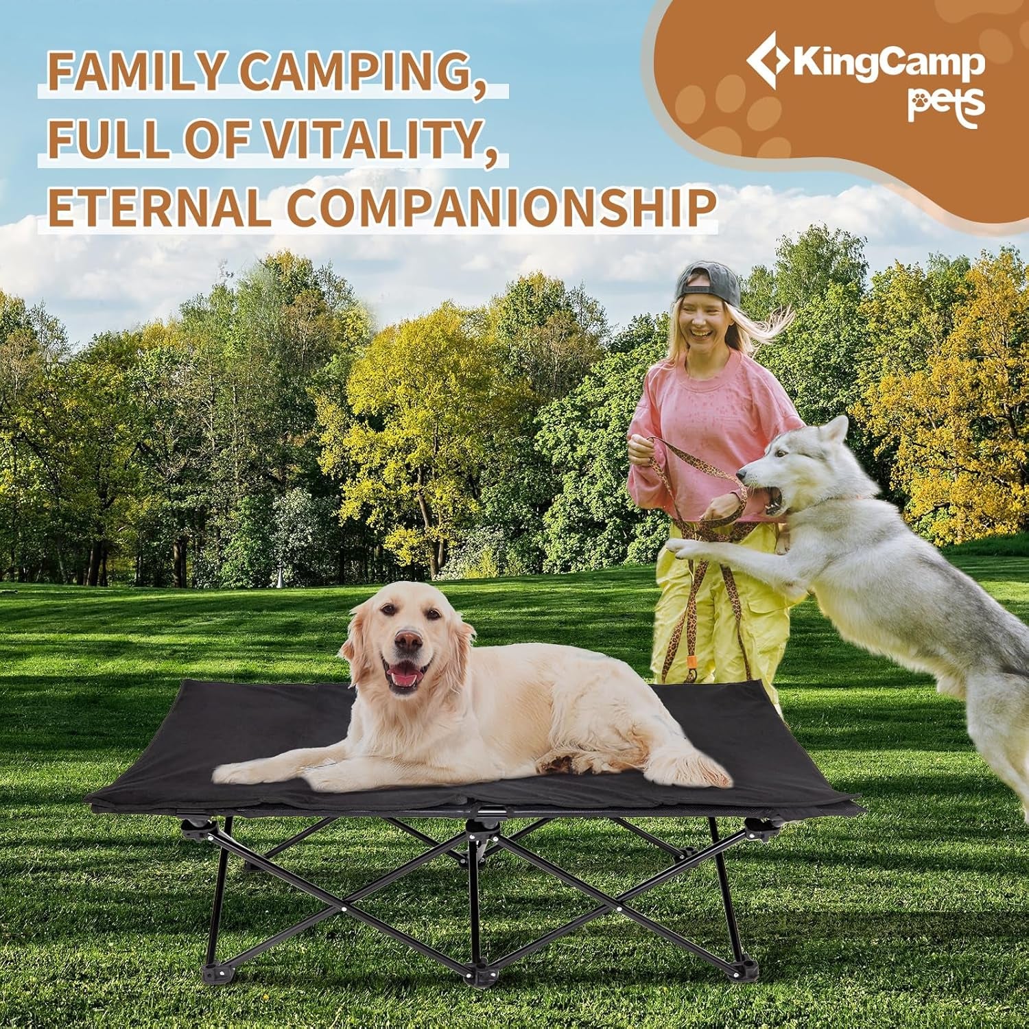 Elevated Dog Bed for Large Dogs, Outdoor Raised Cooling Pet Cot Bed with Washable Breathable Mesh & No-Slip Feet Perfect for Camping, Backyard, Indoor Use (Large, Black)